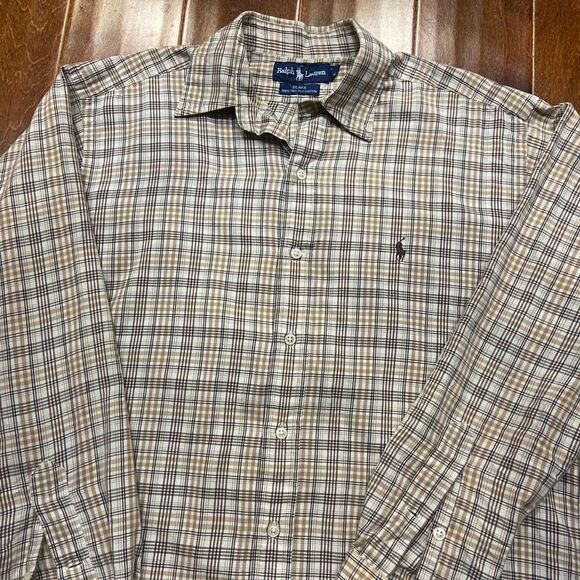 Polo Ralph Lauren Vtg Blake Button Front Cream Tan Plaid Shirt Men's Size Small - Picture 2 of 9